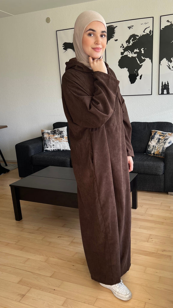 kvalitet Cozy Ripped Fløjl Abaya Wood